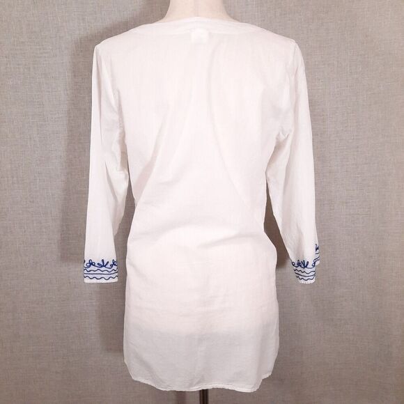 Sita Women's Floral Embroidered Tunic Size Small White 100% Cotton 3/4 Sleeve - Picture 3 of 13